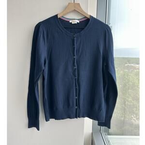 Boden Navy Solid Knit Crew Neck Button-Front Cardigan Sweater Women's L